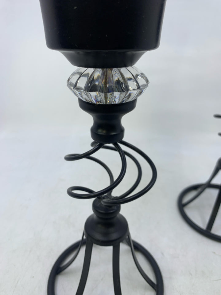 2 BLACK SCROLL BOTTOM W/ GLASS INSERTS PILLAR.