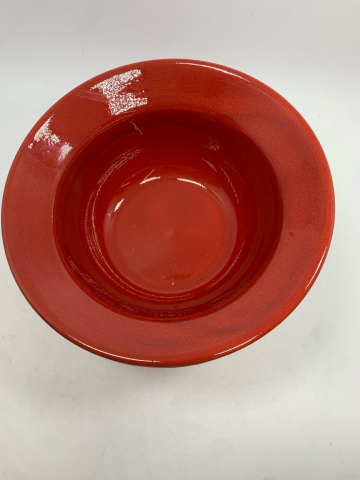 4-RED CERAMIC CEREAL BOWLS.
