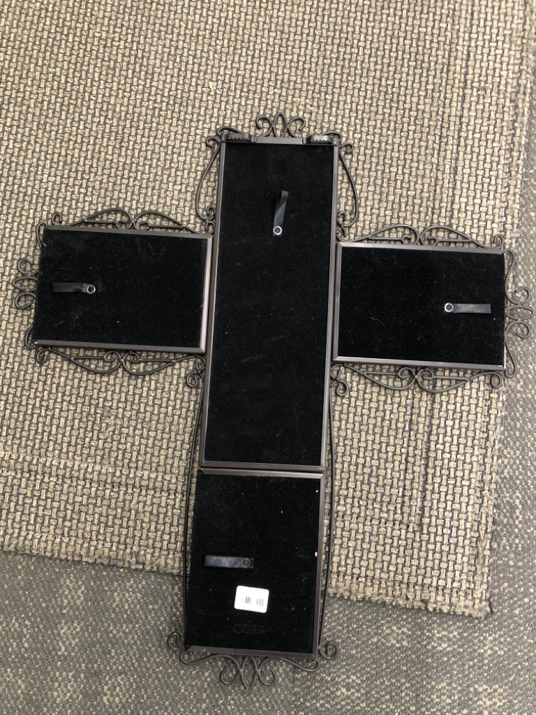 SCROLL METAL CROSS PICTURE FRAME W/ 5 SLOTS.