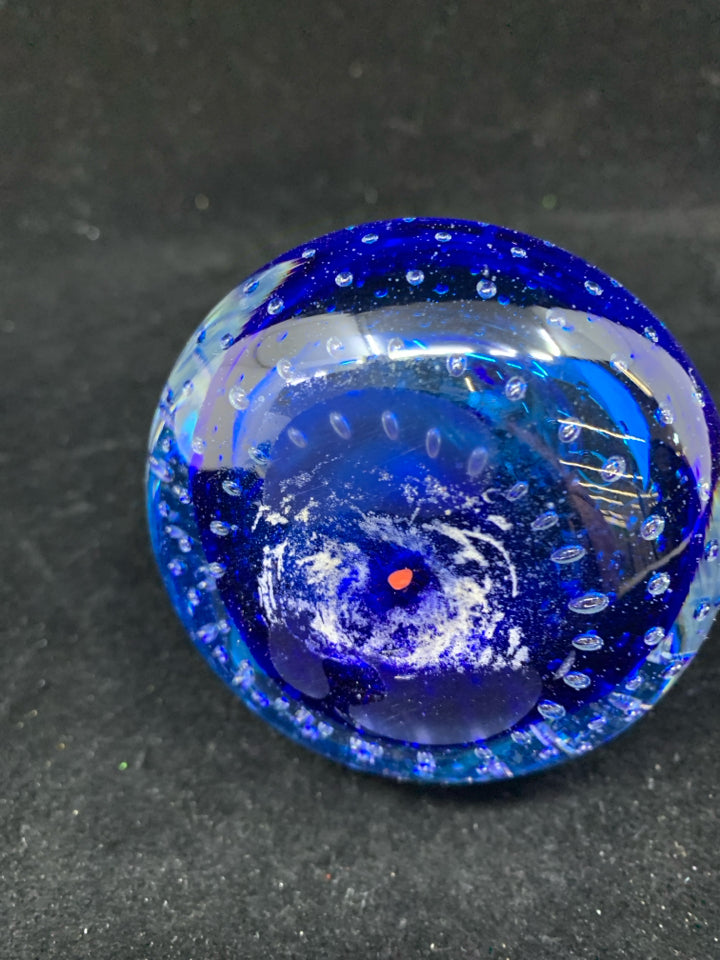 BLUE BUBBLE GLASS PEAR.