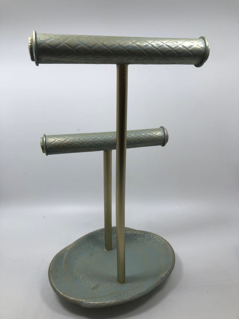 TWO TIER DISTRESSED NECKLACE HOLDER W/DISH BASE.