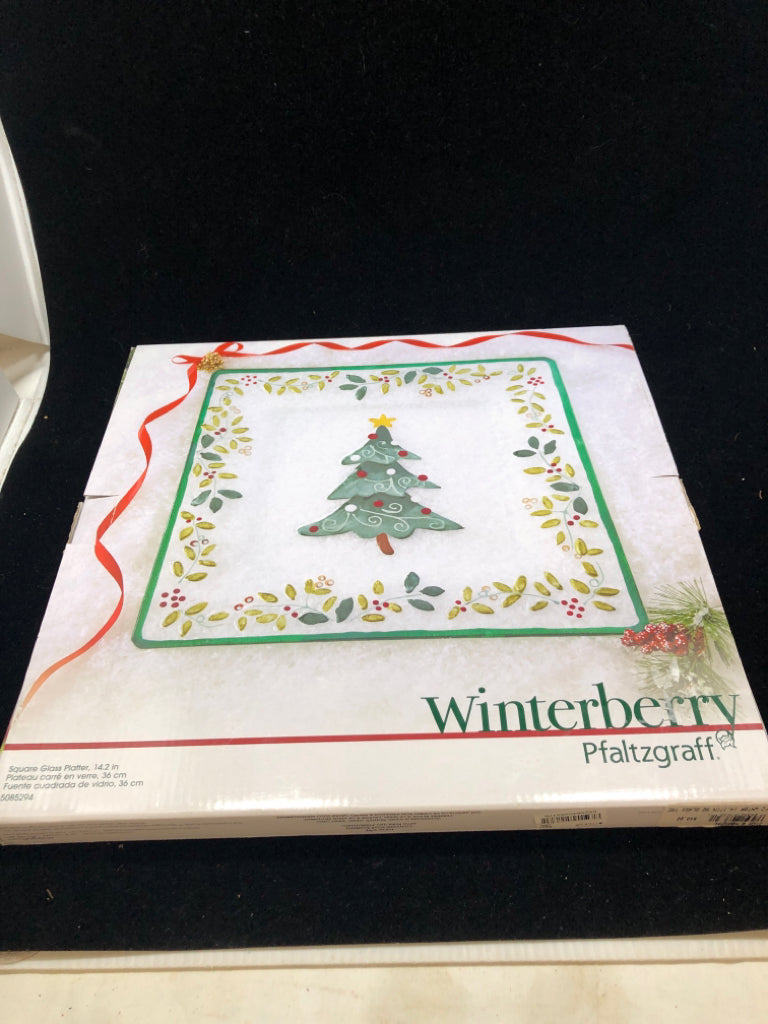 WINTERBERRY SQUARE GLASS PLATTER - PFALTZGRAFF IN BOX.