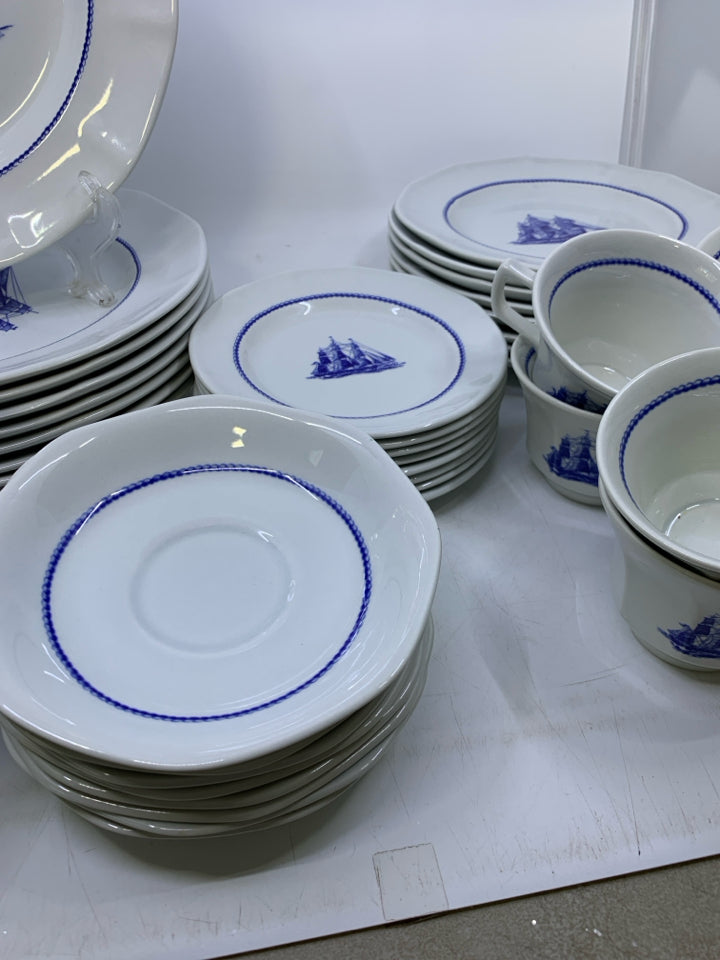 48pc BLUE SAILBOAT- FLYING CLOUD SVC 8- DISH SET.
