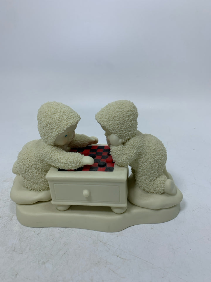 2 BABIES PLAYING CHECKERS SNOWBABIES.