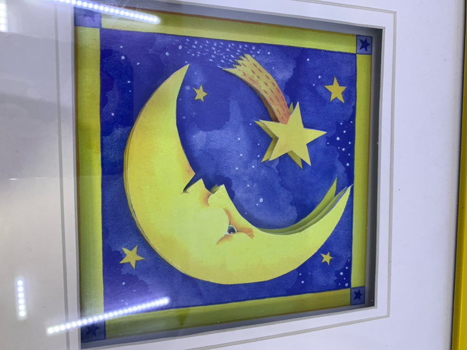 MOON & SHOOTING STAR FRAMED PRINT.