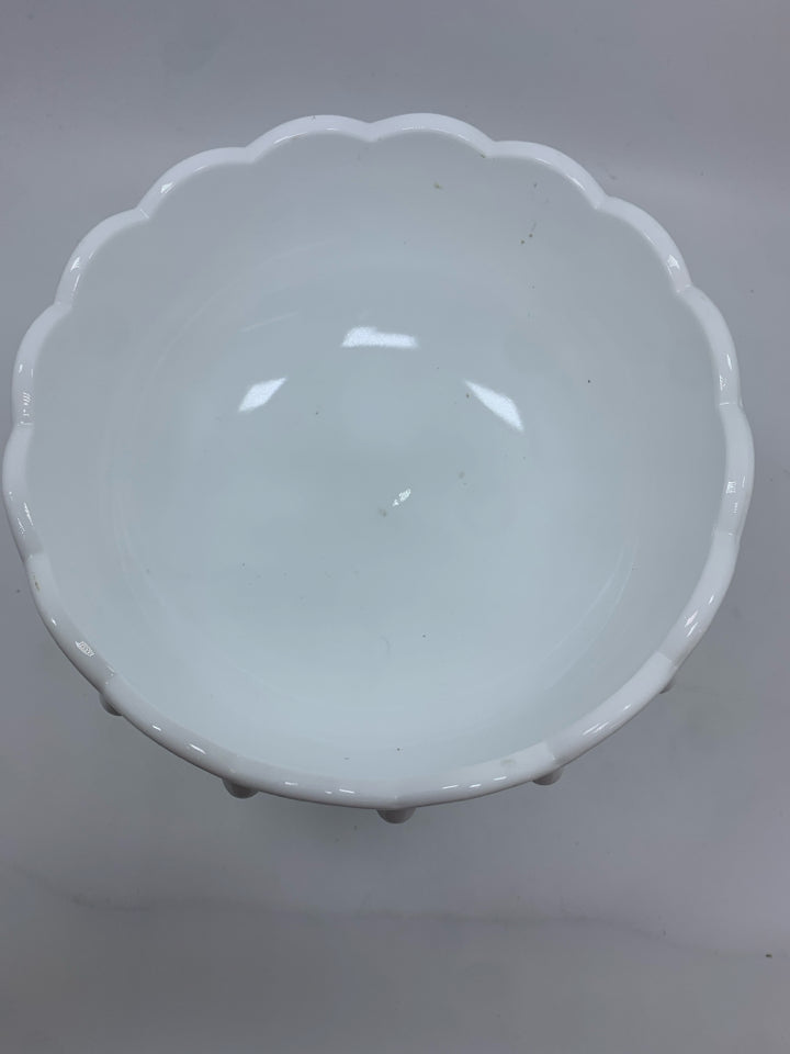 VTG MILK GLASS PEDESTAL BOWL.