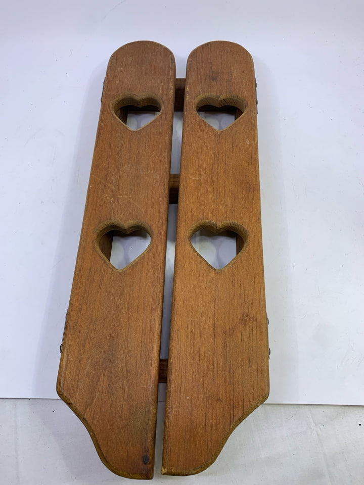 PRIMITIVE WOOD CUTOUT HEARTS OPENING SHELF.