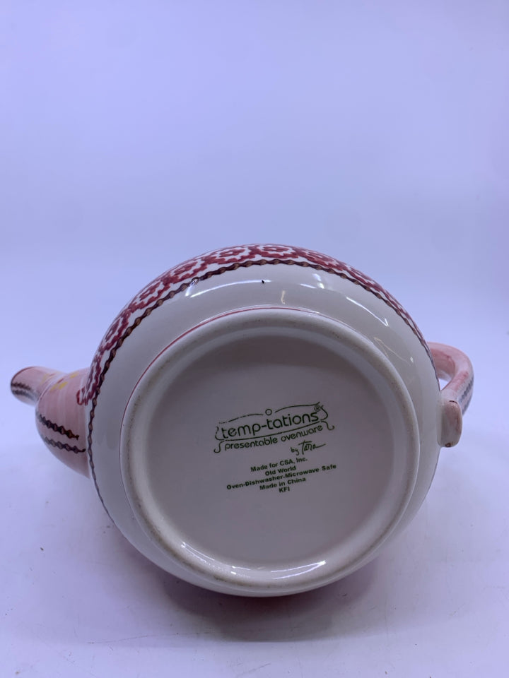PINK/WHITE LEAF DESIGN TEAPOT.