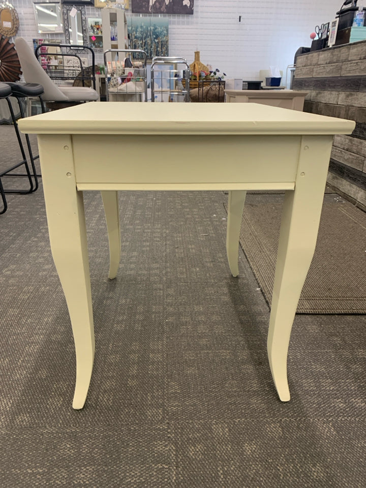 CREAM PAINTED END TABLE.