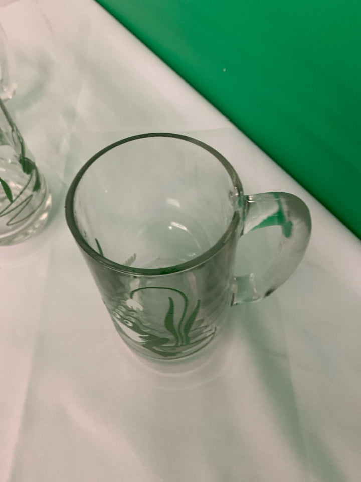 4 VTG GREEN FROG MUGS.