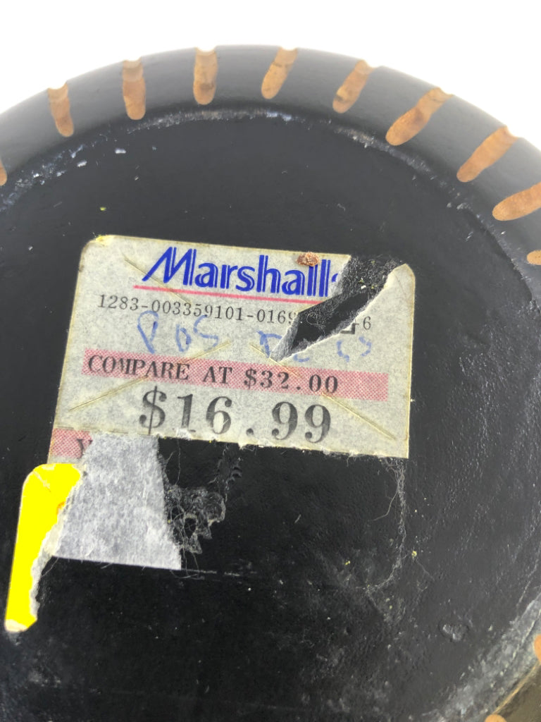 WOODEN CARVED BLACK STRIPPED VASE.