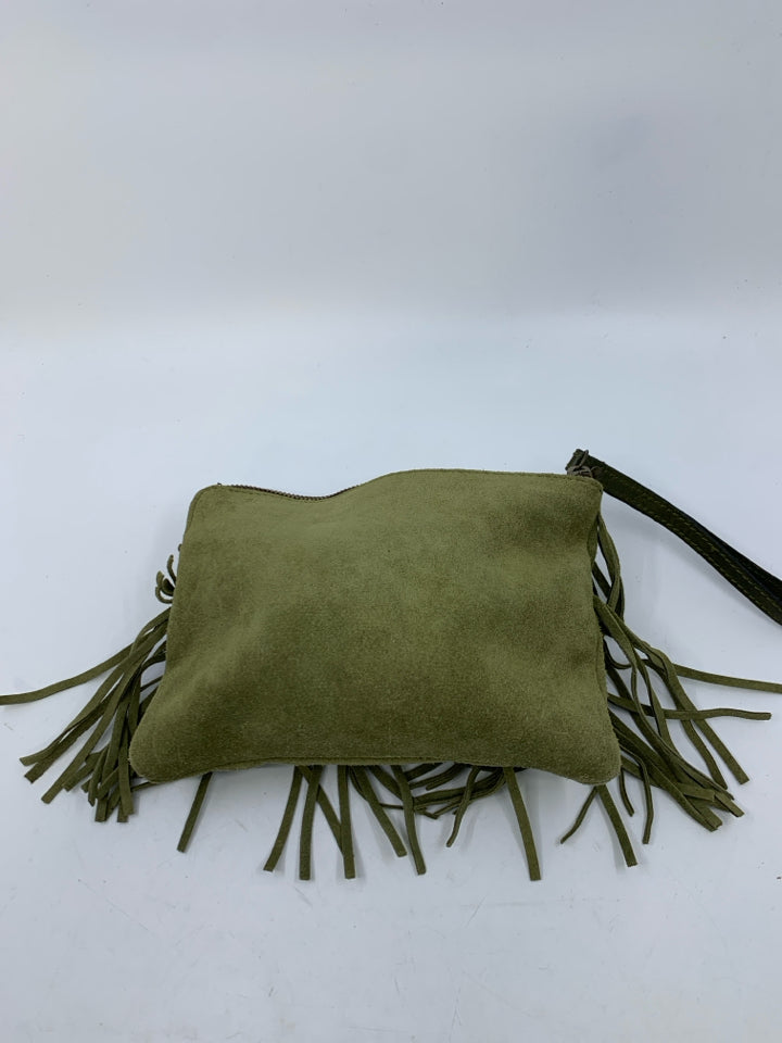 Patricia Nash Suede Fringe Olive Green Wristlet