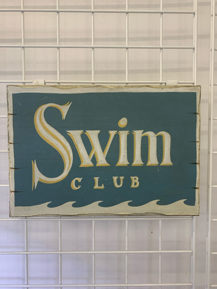 "SWIM CLUB" WOOD SIGN WALL HANGING.