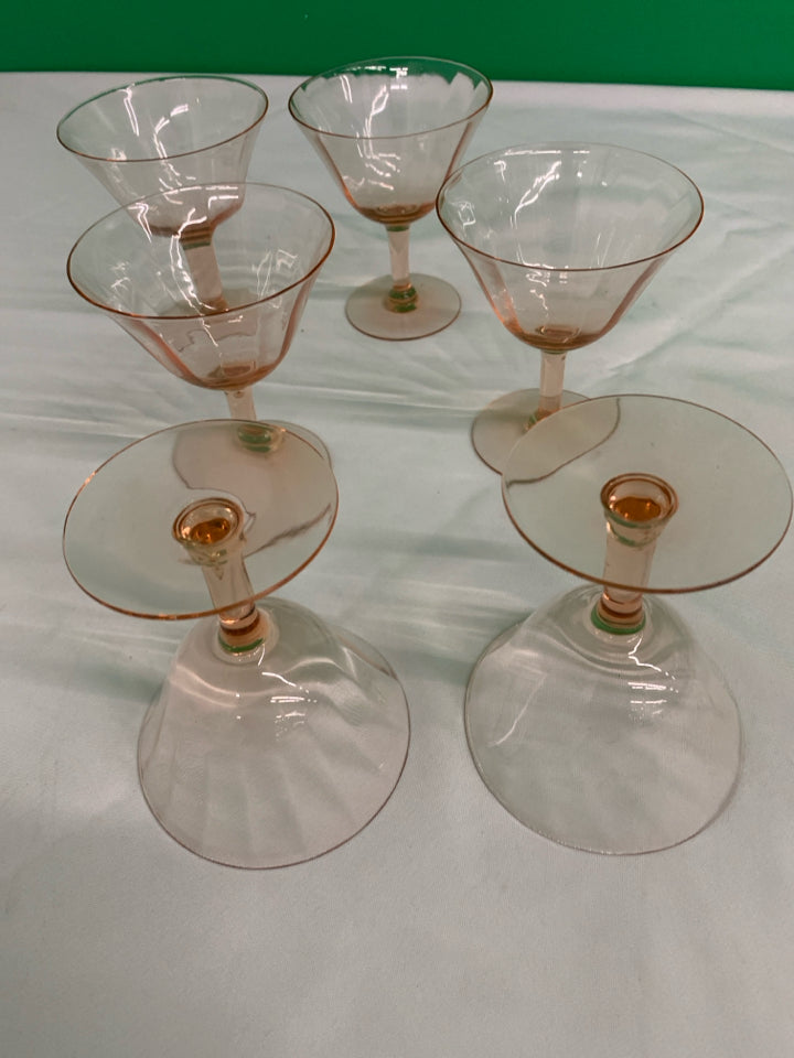 6 PINK TINTED COUPE GLASSES.