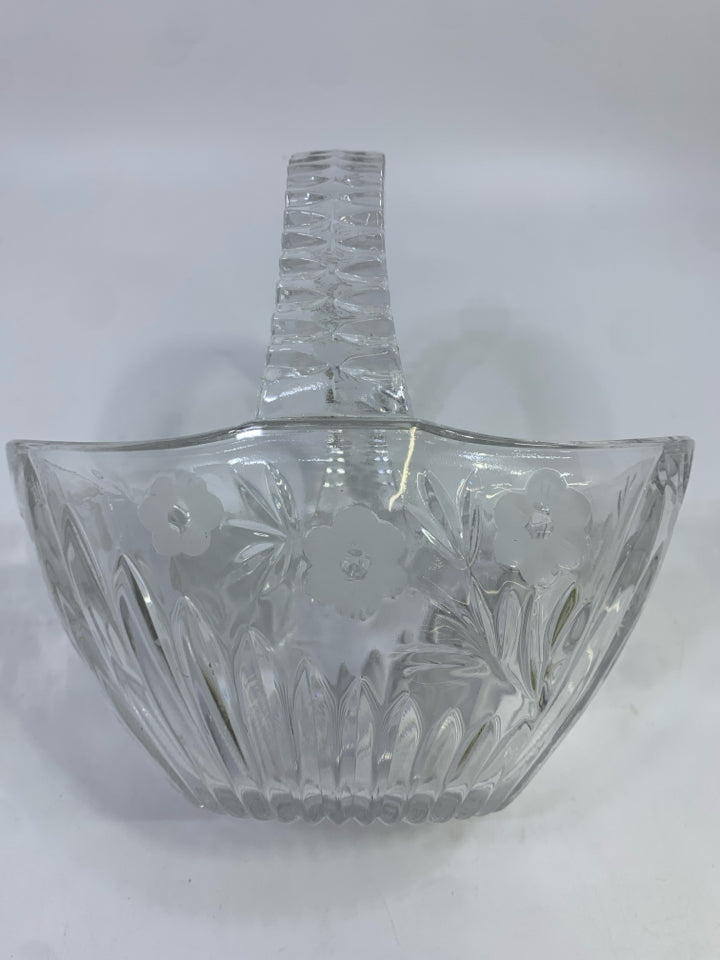 CUT GLASS HANDLE OVAL SHAPED W/FROSTED FLORAL DESIGN.