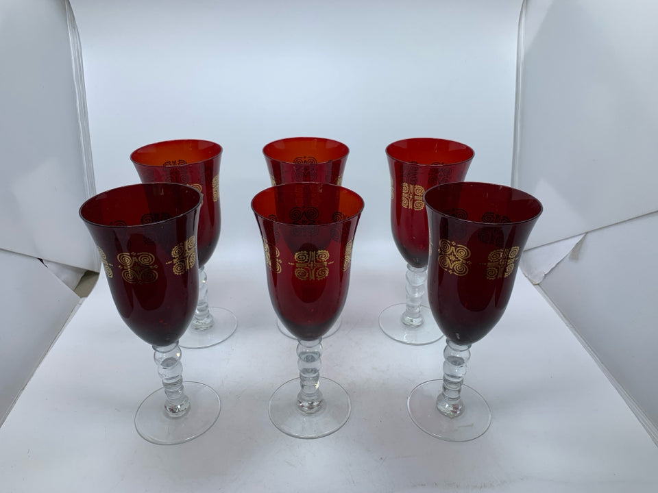 6 RUBY & GOLD TALL GOBLETS.