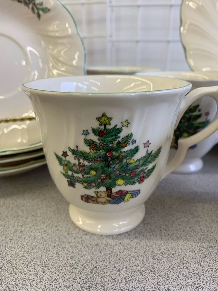 12pc HAPPY HOLIDAYS SVC 4- DINNER PLATES, CUPS, SAUCERS- IN BOX.