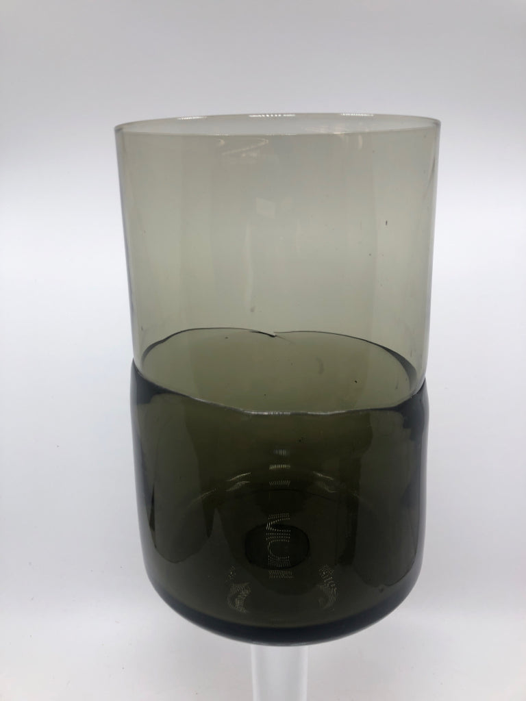 SMOKY GRAY DOUBLE DIP BLOWN GLASS PILLAR CANDLE HOLDER.
