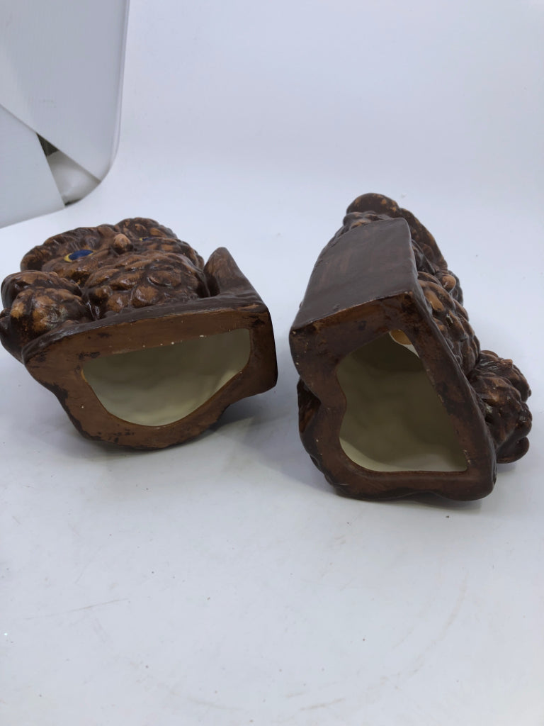 2 VTG BROWN CERAMIC OWL BOOKENDS.