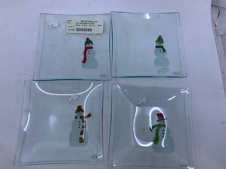 NIB PAMPERED CHEF 4 GLASS SNOWMAN APPETIZER PLATES.
