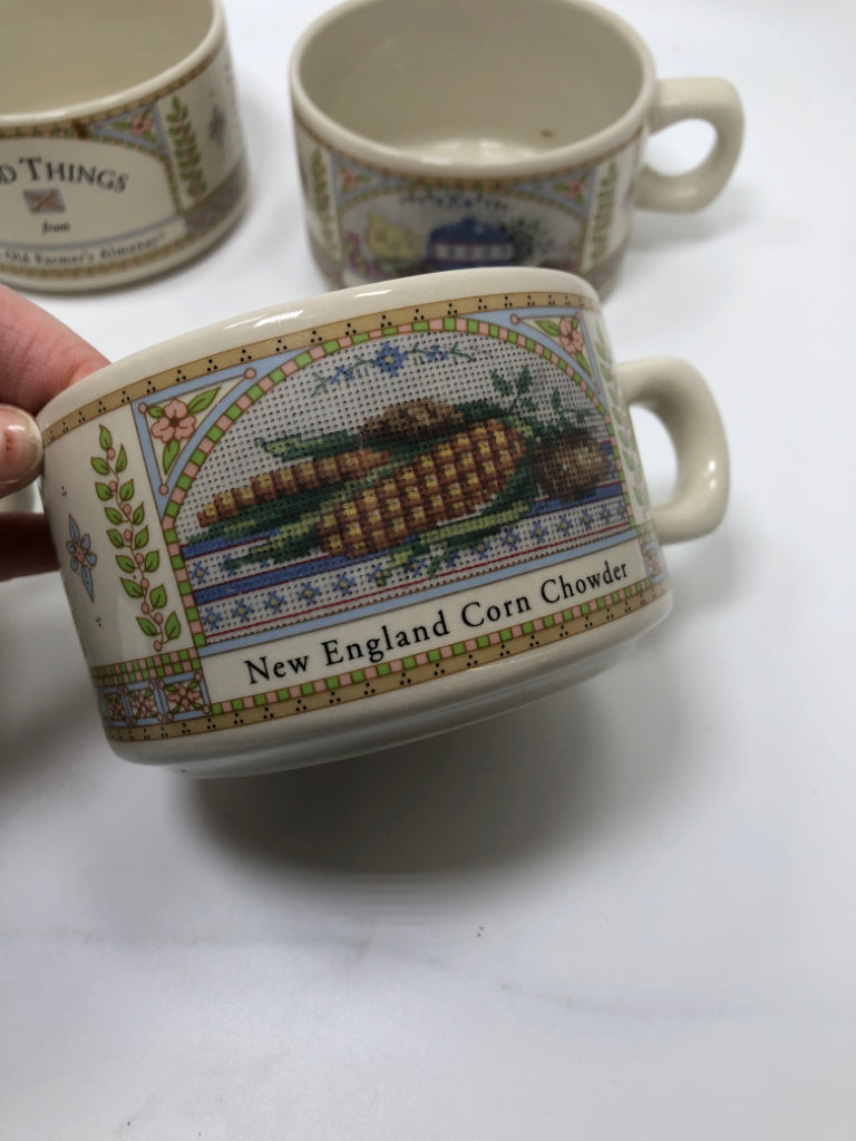 4 THE OLD FARMERS ALMANAC CERAMIC SOUP MUGS.