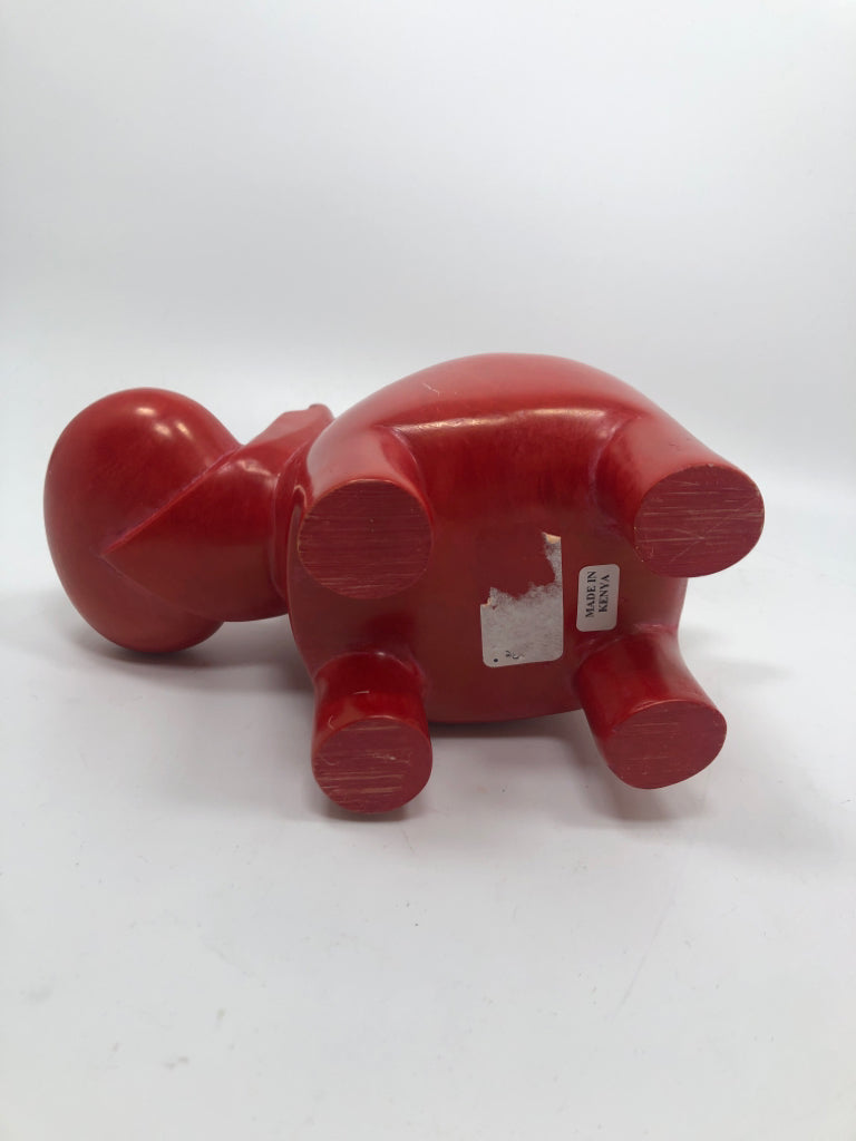 HEAVY RED HIPPO SCULPTURE.