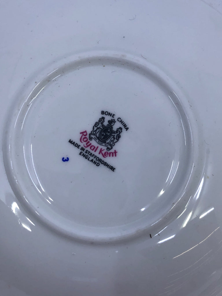 PINK FLORAL W WHITE FLORAL ACCENTS TEACUP AND SAUCER- ROYAL KENT.