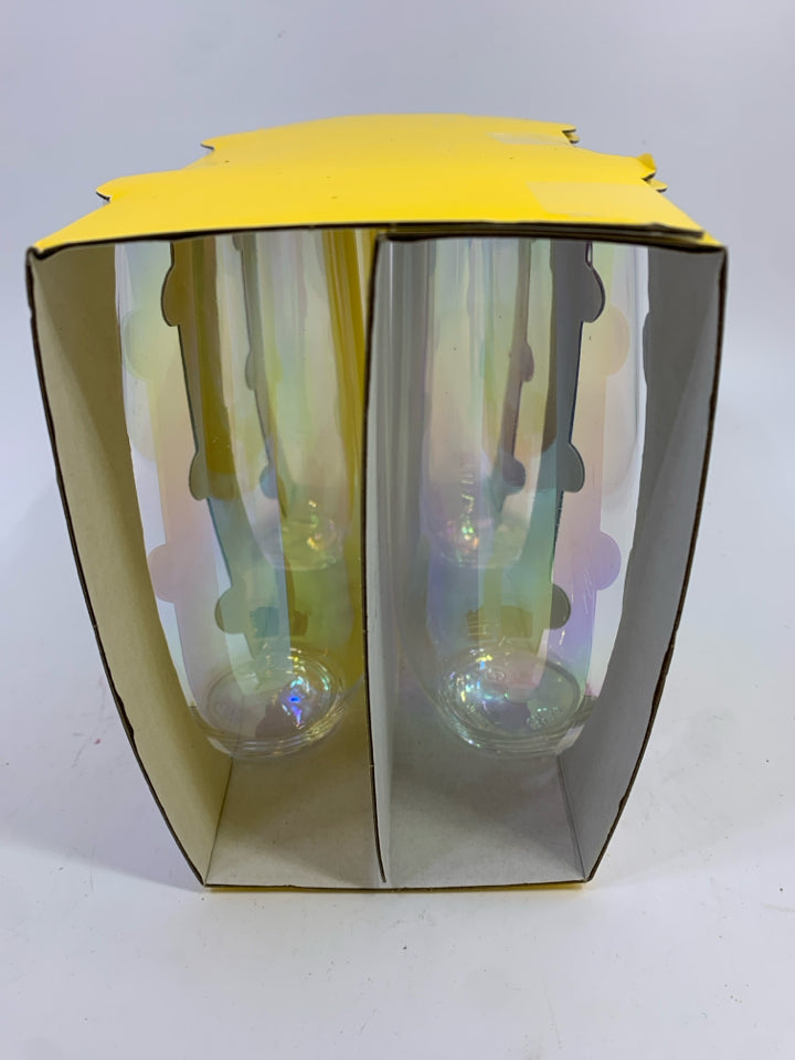 NIB SUN SQUAD 4PC IRIDESCENT CHAMPAGNE GLASSES.