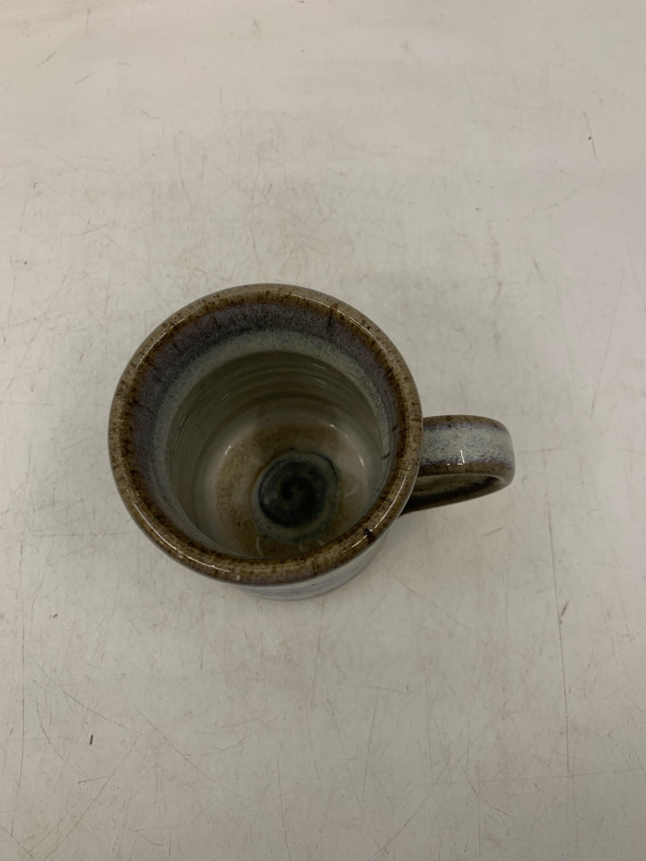 WHITE/ BLUE GLAZE POTTERY MUG