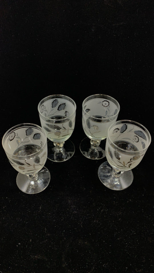 4 VTG FROSTED WHEAT PATTERNED WATER GOBLETS.
