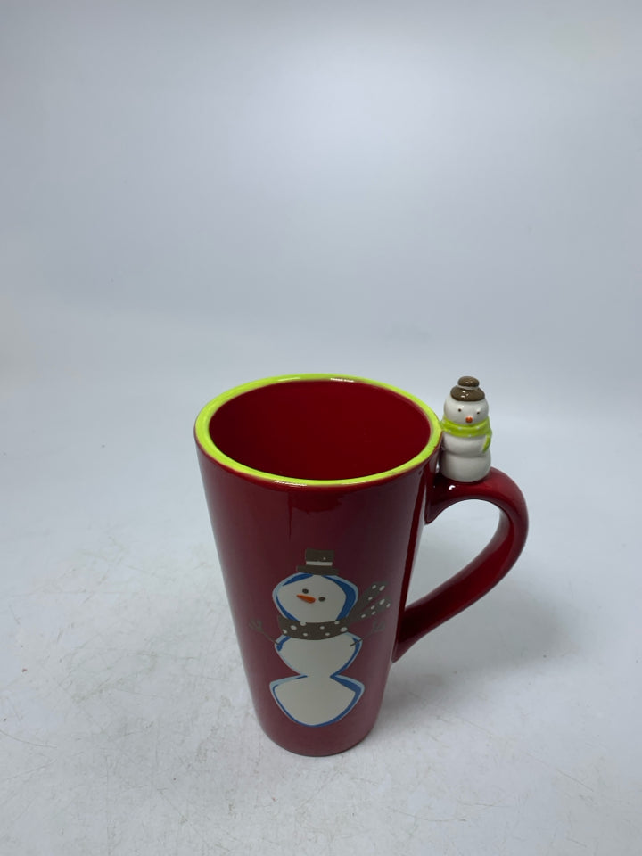 LARGE RED SNOWMAN MUG.