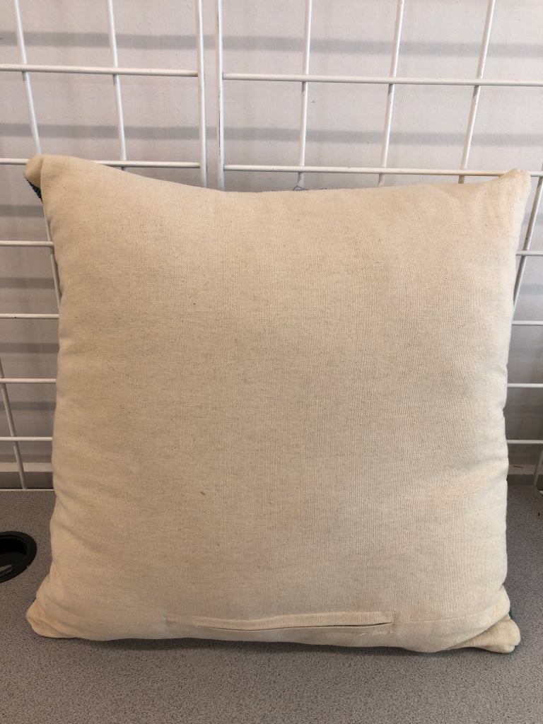 MULTI-COLOR TRIANGULAR ABSTRACT STITCHED PILLOW.