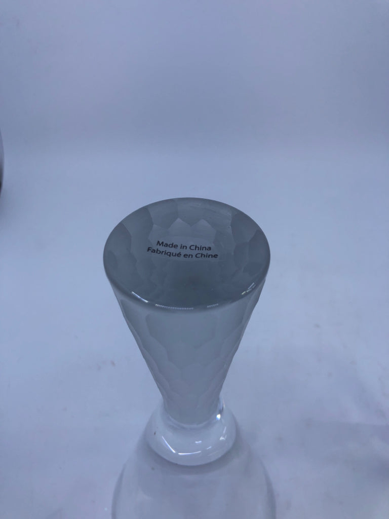 2 FROSTED STEM WINE GLASSES.