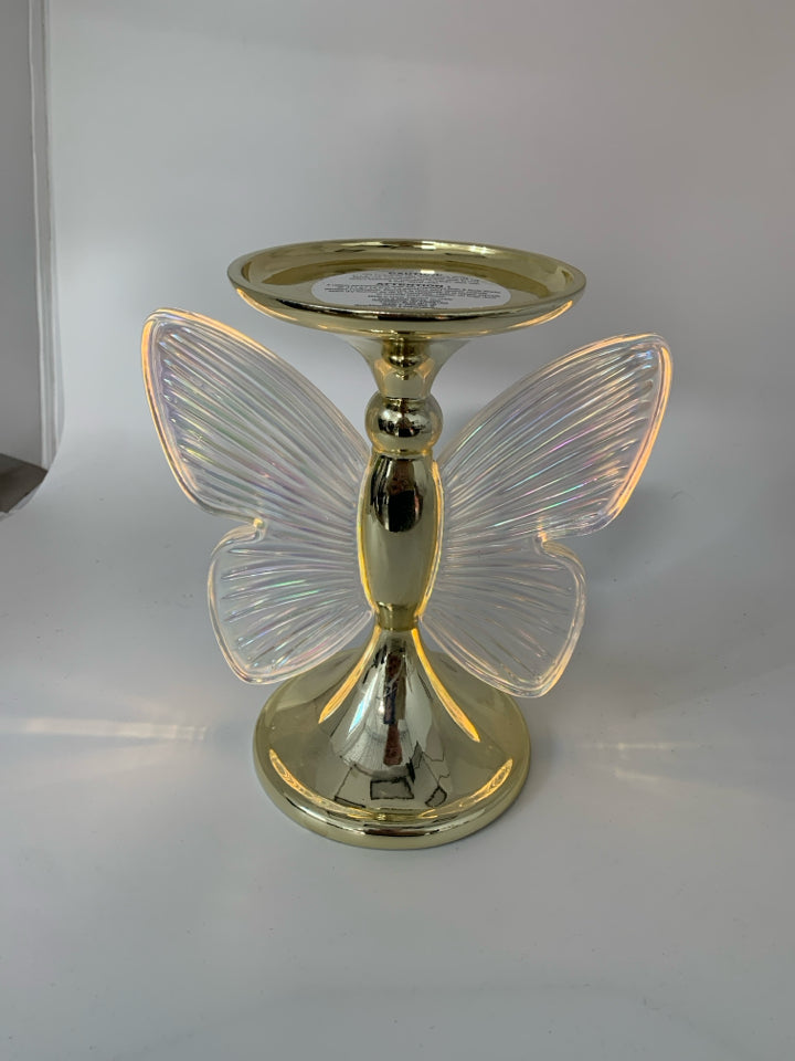 BUTTERFLY LIGHT UP 3 WICK CANDLE HOLDER IRIDESCENT WINGS *WORKS.