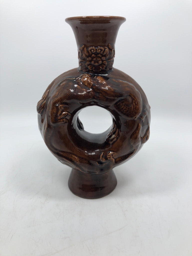 DONUT HOLE EMBOSSED FISH HEAVY VASE.