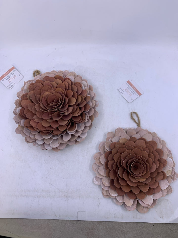 2 LIGHT WEIGHT WOOD PALE PINK FLOWERS WALL ART.