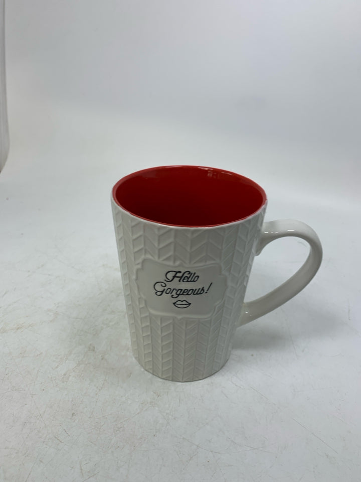 TEXTURED HELLO GORGEOUS MUG.