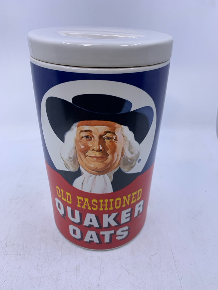 CERAMIC QUAKER OAT DECORATIVE CANISTER.