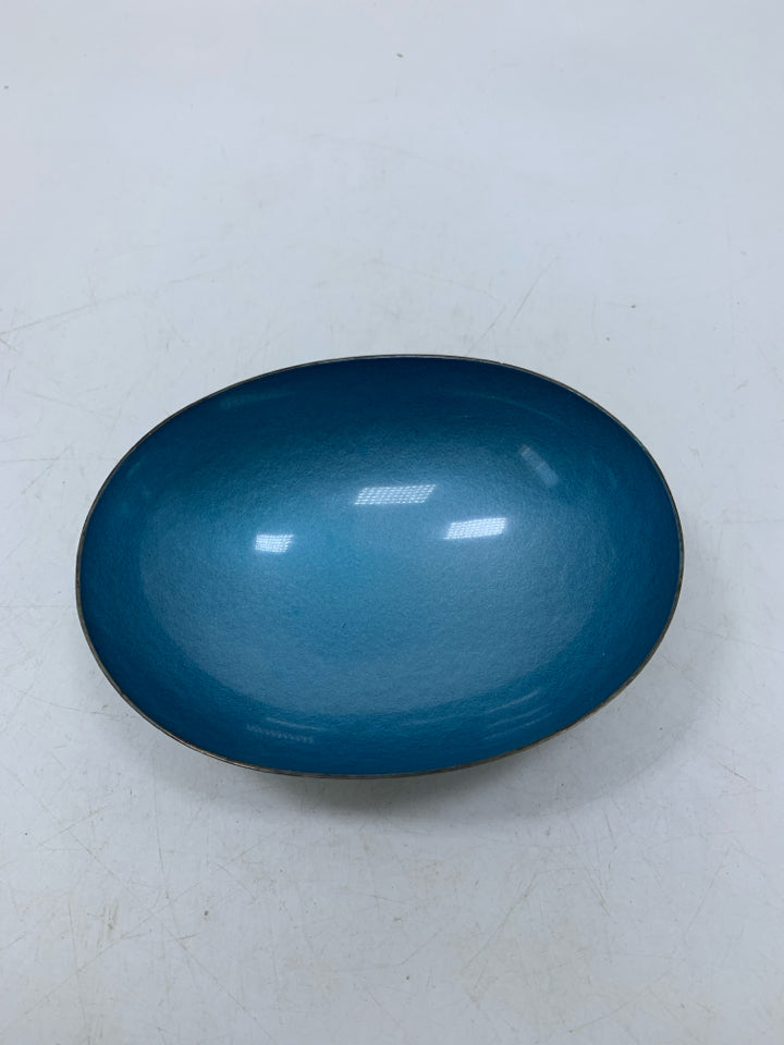 VTG BLUE ENAMEL SILVERPLATED OVAL CATCH ALL DISH REED & BARTON.