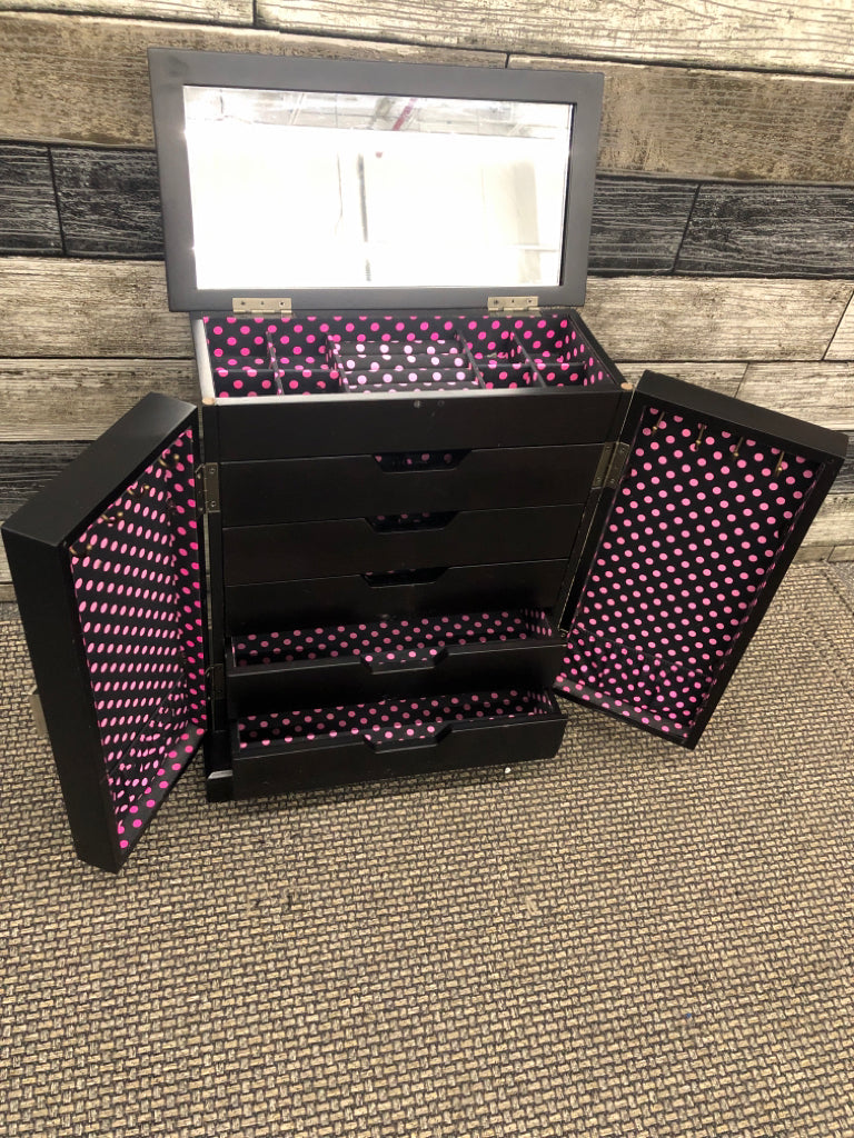 DK WOOD JEWELRY BOX W/FLIP LID 5 DRAWERS.