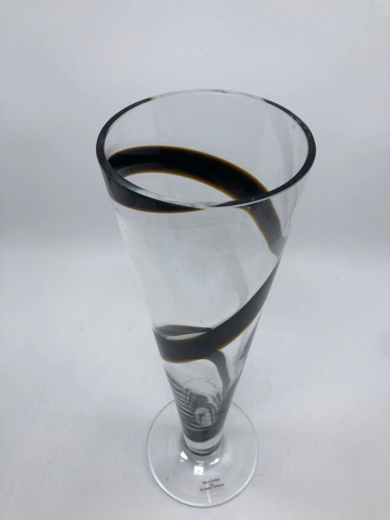 DRK BROWN SWIRL EUROPEAN GLASS VASE.