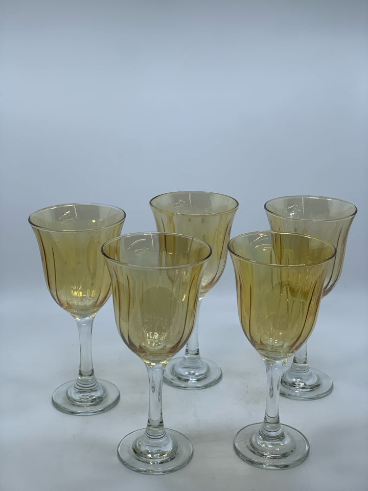 5 AMBER COLORED WINE GLASS CLEAR STEM.