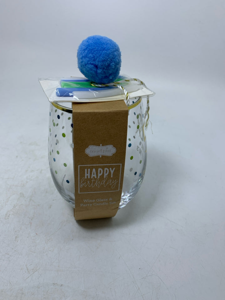 NIP 50 IS FIVE PERFECT 10'S STEMLESS POLKA DOT WINE GLASS.