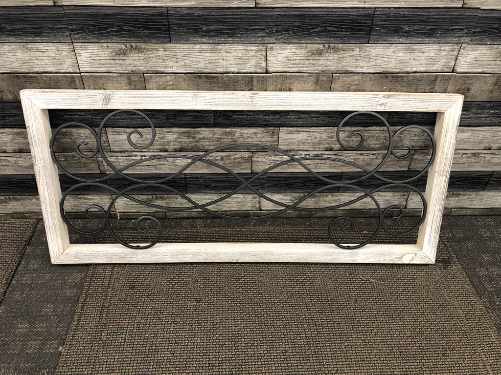 RUSTIC BLACK METAL SCROLL WORK PANEL.