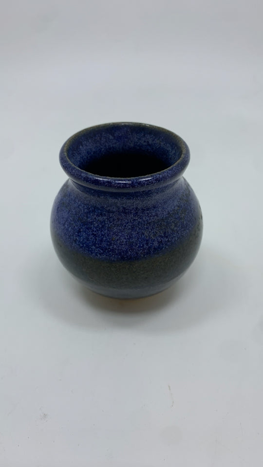 MINI BLUE GLAZE POTTERY BUD VASE.