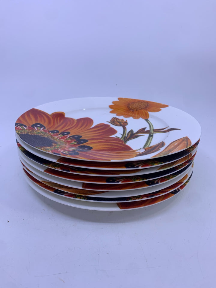 8 BURNT ORANGE FLORAL LUNCH PLATES.