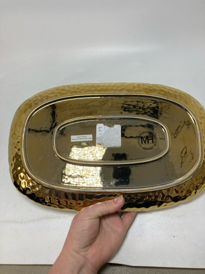 GOLD HAMMERED OVAL CERAMIC TRAY.