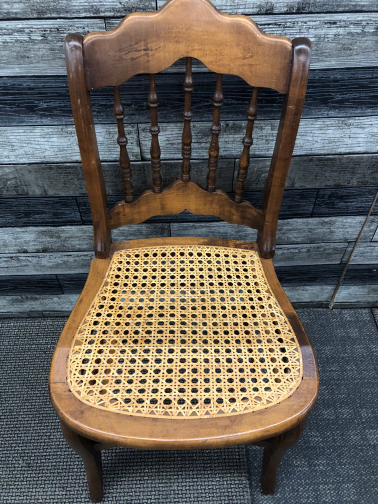 VINTAGE STYLE WOODEN CANE CHAIR.