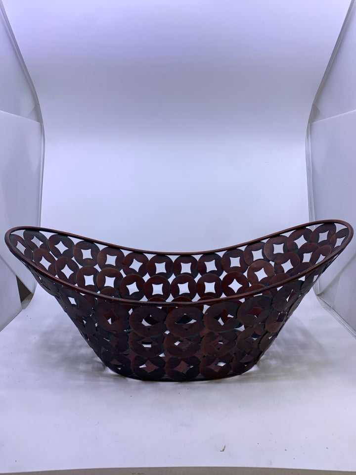 BROWN METAL CUTOUT BASKET.