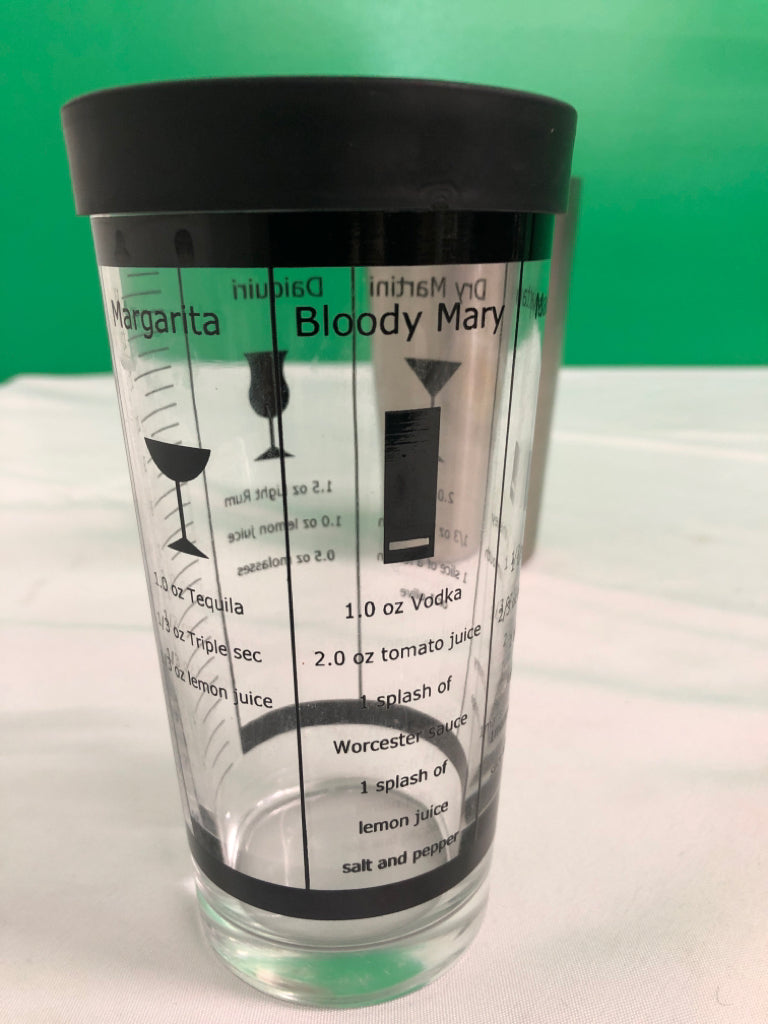 2 PC GLASS/METAL COCKTAIL SHAKER.